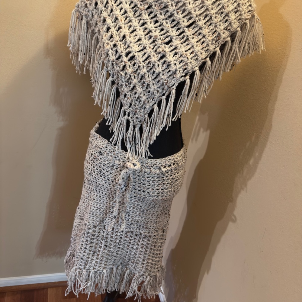 Elegant Cream Knit Poncho/skirt/dress